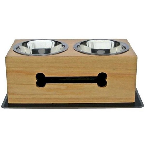 Pets Stop Pets Stop WRDB1-L Wooden Bone Elevated Dog Bowls - Large WRDB1-L